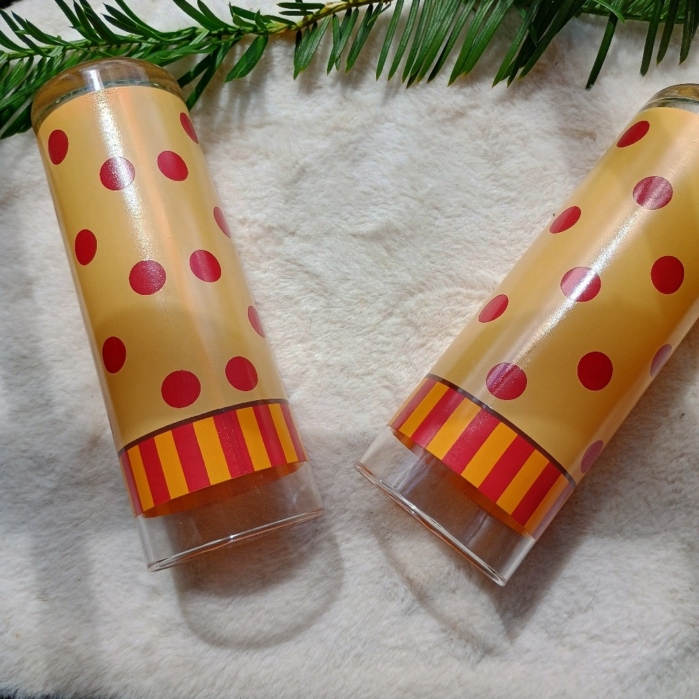 FLASH SALE Set Of 2 Gail Pittman Siena Red Polka Dot Drinking Glass - Picture 3 of 7